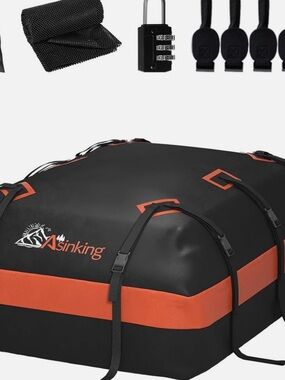 Black & Orange Car Roof Bag – 21 cu ft Rooftop Cargo Carrier